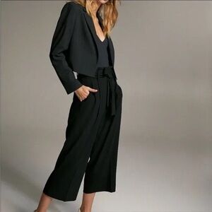 Aritzia Babaton Black Cropped Jumpsuit with Wide-Leg Design